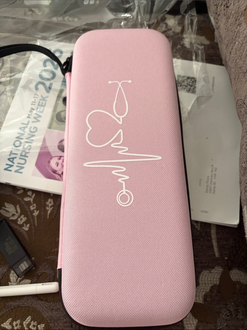 Pink Heartbeat Tablet Stethoscope case with Wrist Strap NEW